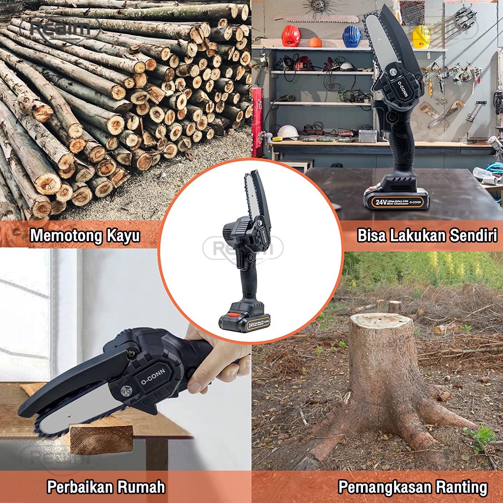 Reaim Mini Chainsaw, 6-Inch Cordless Chainsaw, Gergaji Listrik Rantai Elektrik Mini Portable Handheld Chain Saw with Rechargeable Battery for Wood Cutting, Tree Branches Shears Pruning (Black)