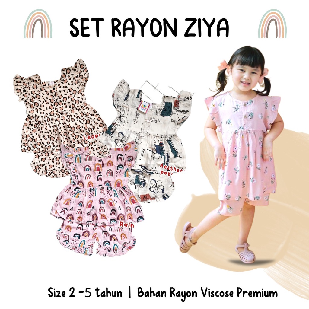 ZIYA | Setelan Anak Perempuan / Setelan Rayon Anak Perempuan / setelan pendek anak perempuan 2-5 tah