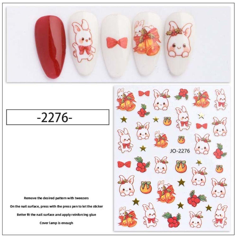 AUGUSTINA Agustina Natal Stiker Kuku Fashion Snowman Kartun Kelinci Manicure Aksesoris Snowflake Santa Claus Nail Art Dekorasi