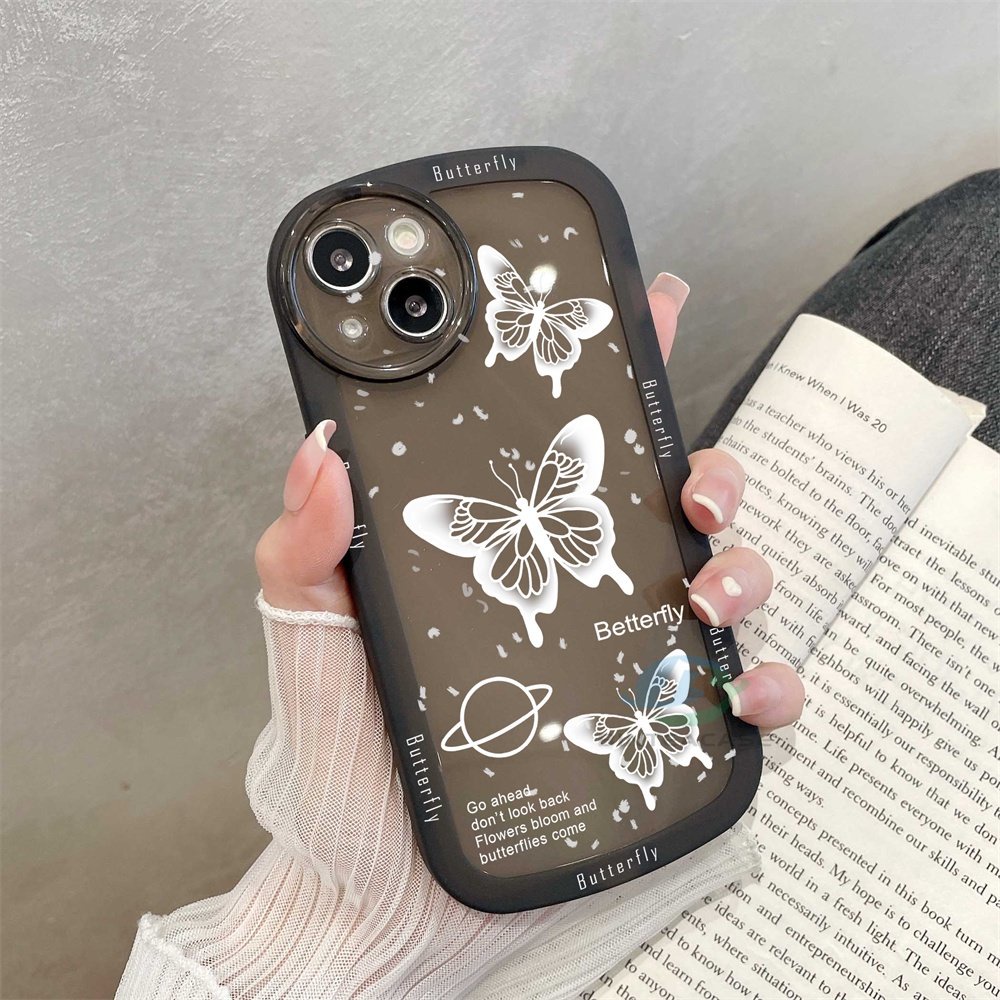 Casing TPU Redmi Note 11S 11 Pro 10C 10A 9C 9T 9A 9A 10 5G 10S 8 8 Pro 7 Poco M3 X3 Pro NFC Motif Kupu-Kupu Hitam Putih Butterflya