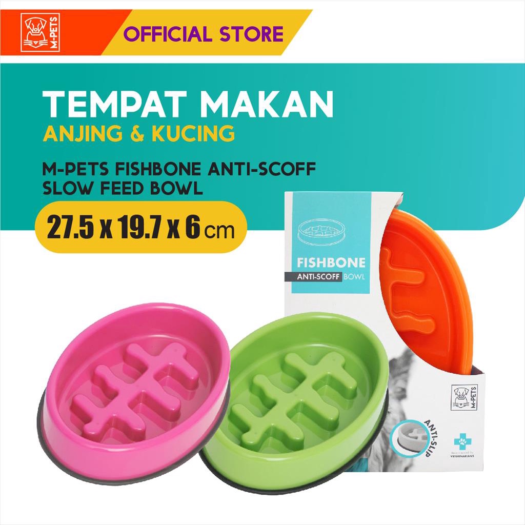 M-Pets Fishbone Anti-Scoff Slow Feed Bowl / Tempat Makan Hewan