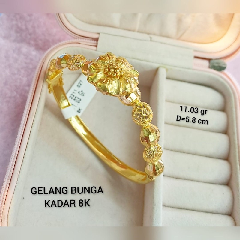 Gelang oval motif bunga dubai kadar 375