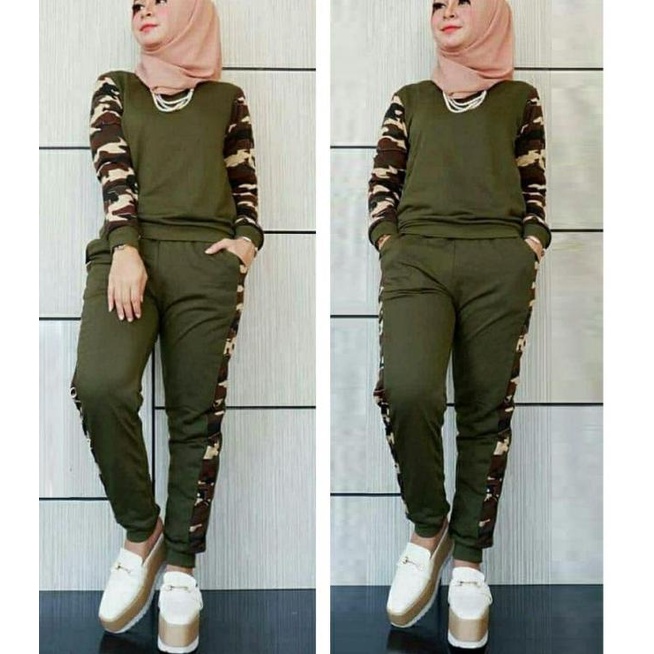 stelan training loreng/baju senam muslim/baju olahraga muslim/vr - M - L, MAROON