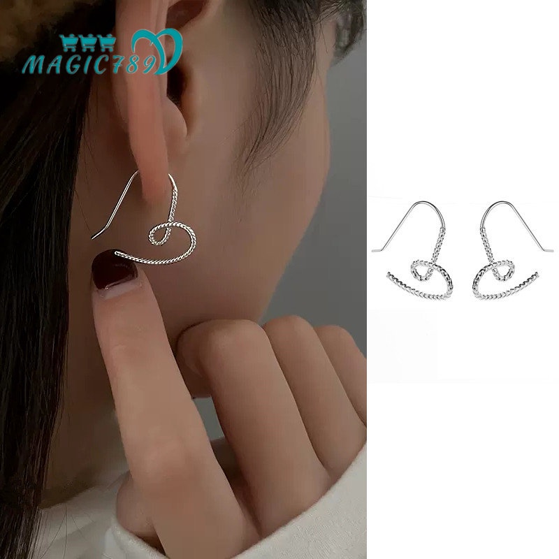 Magic789 Anting Tusuk Gantung Bentuk Hati Hollow Bahan Silver s925 Untuk Wanita