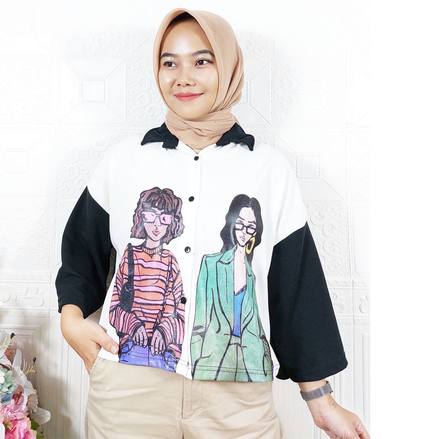 HANUM KEMEJA OVERSIZE CROP ANIME VIRAL WANITA ATASAN CARLINA
