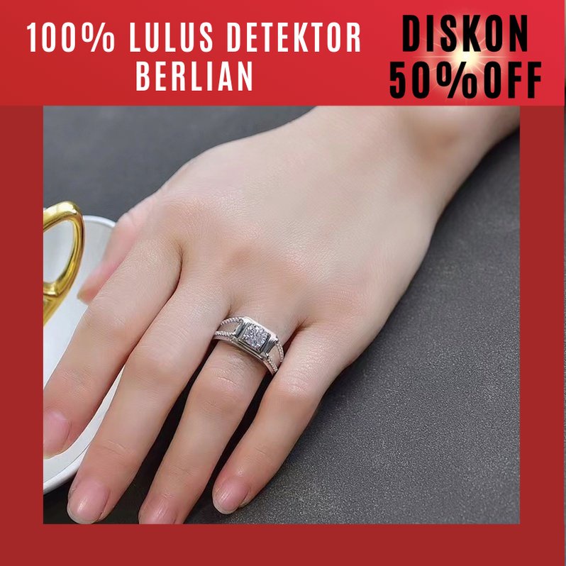 【 100% asli moissanite, bisa jual kembali toko emas lain】Queen Jewel Cincin Pertunangan Pria 1 Ct Mo