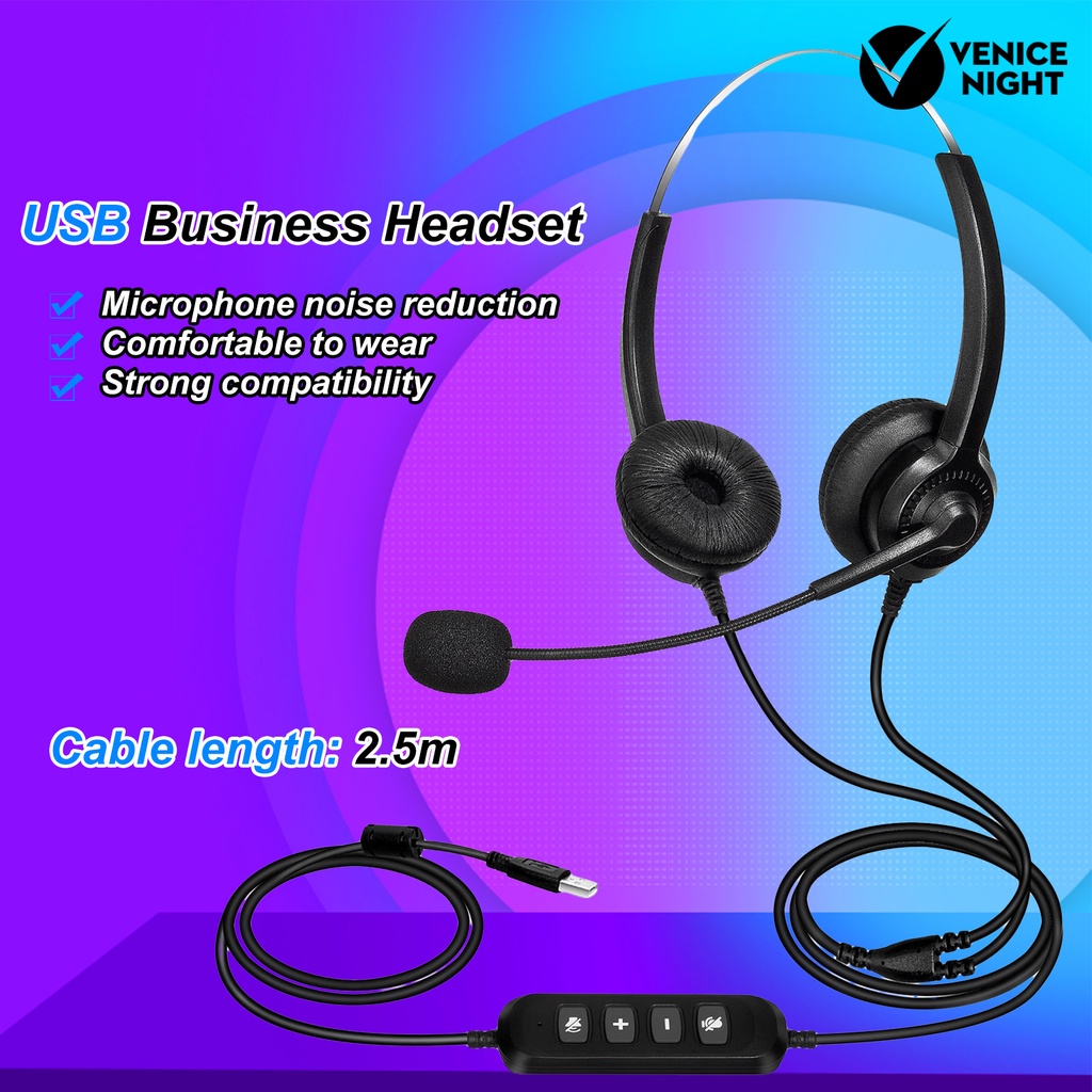 (VNEP) (Berkabel) 300D Telepon Headset Pengurangan Kebisingan Lossless Bernapas USB Binaural MIC Panjang Kabel Call Center Headphone untuk Pengemudi Truk Kantor