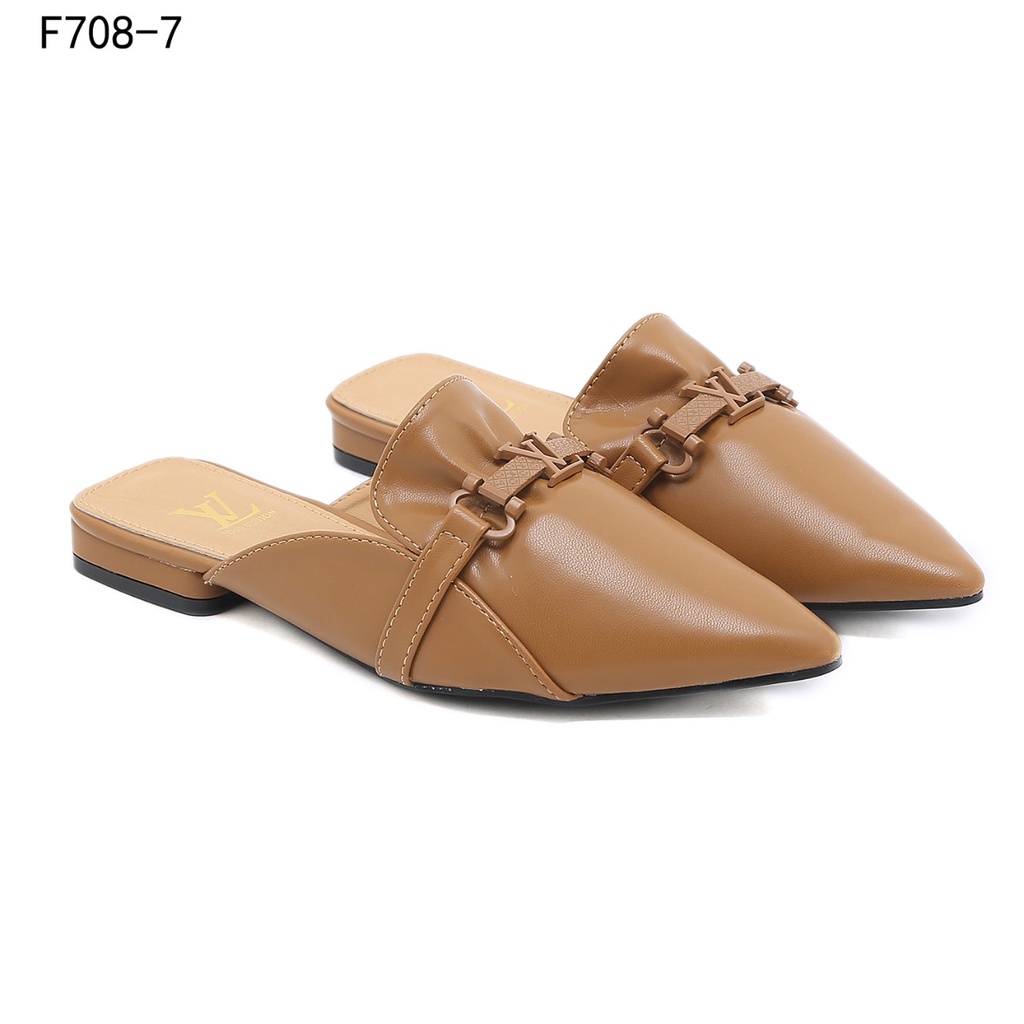 Logo Pointed Toe Mules F708-7