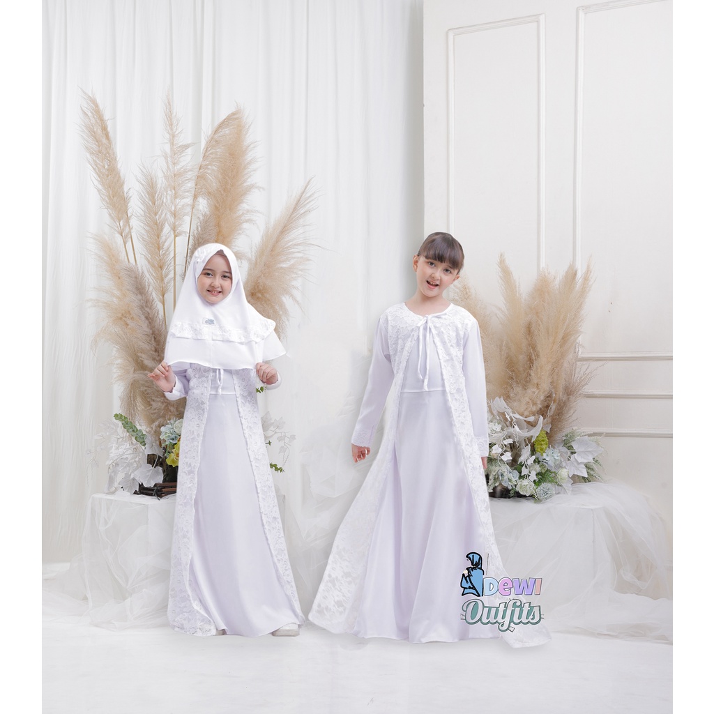 Gamis PUTIH Anak Zahira ABAYA Brukat untuk anak-anak usia 3-14 tahun baju Muslim Anak Perempuan Set 