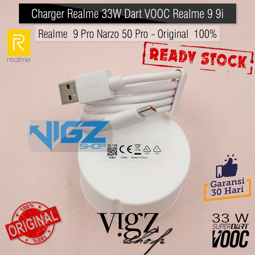 Charger Realme C55 / C53 / C51 / C67 4G / 9 / 9i / 9 Pro / 10 / 10 Pro / Narzo 50 / 50 Pro 33W Dartcharge VOOC Original