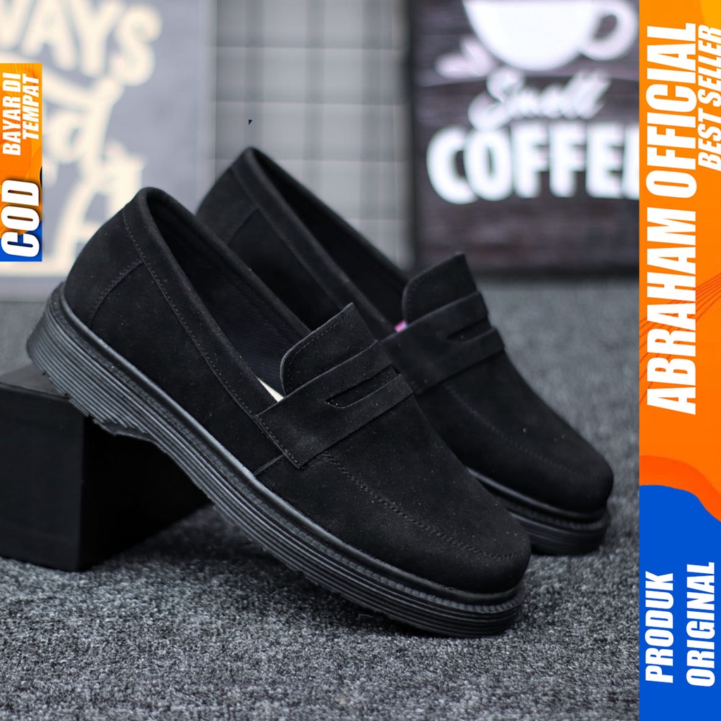 ABRAHAM Sepatu Loafers Pantofel Docmart Formal Hitam Pria