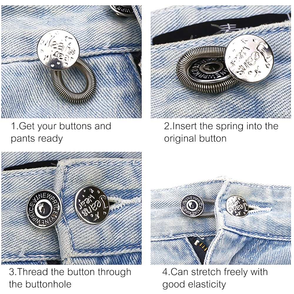 [Harga Grosir] 1pc Spring Button Extender for Pants Jeans Free Jahit Adjustable Retractable Waist Extenders Metal Buttons Waistband Expander