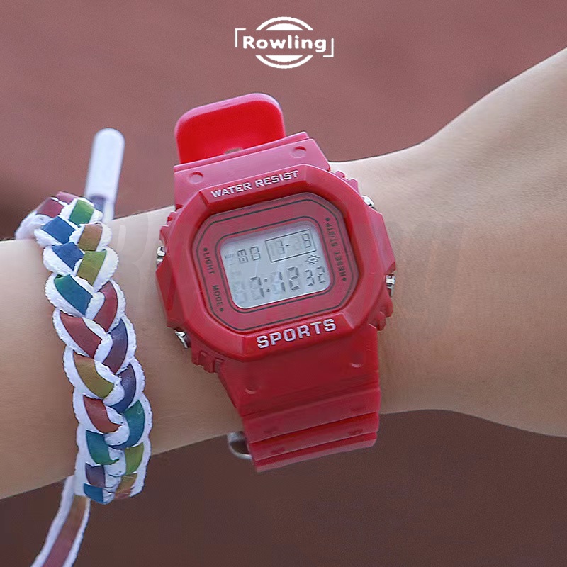 Rowling (Jam-71)  Jam Tangan Rubber Digital Sport Kotak Wanita Dan Pria Fashion Gaya Korea Unisex Import