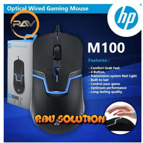 Mouse HP  Gaming kable usb M100 Free mousepad PROMO | Mouse USB M100 Warna Hitam  - RAV SOLUTION