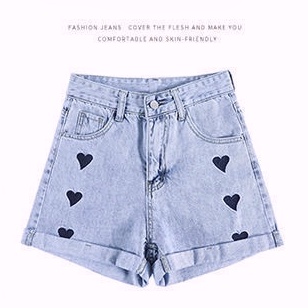 Celana jeans pendek wanita love jeans korea kekinian high waist hot pants jumbo short pants cewek 2023 terbaru