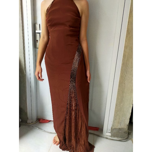 gaun /dress pesta coklat tua
