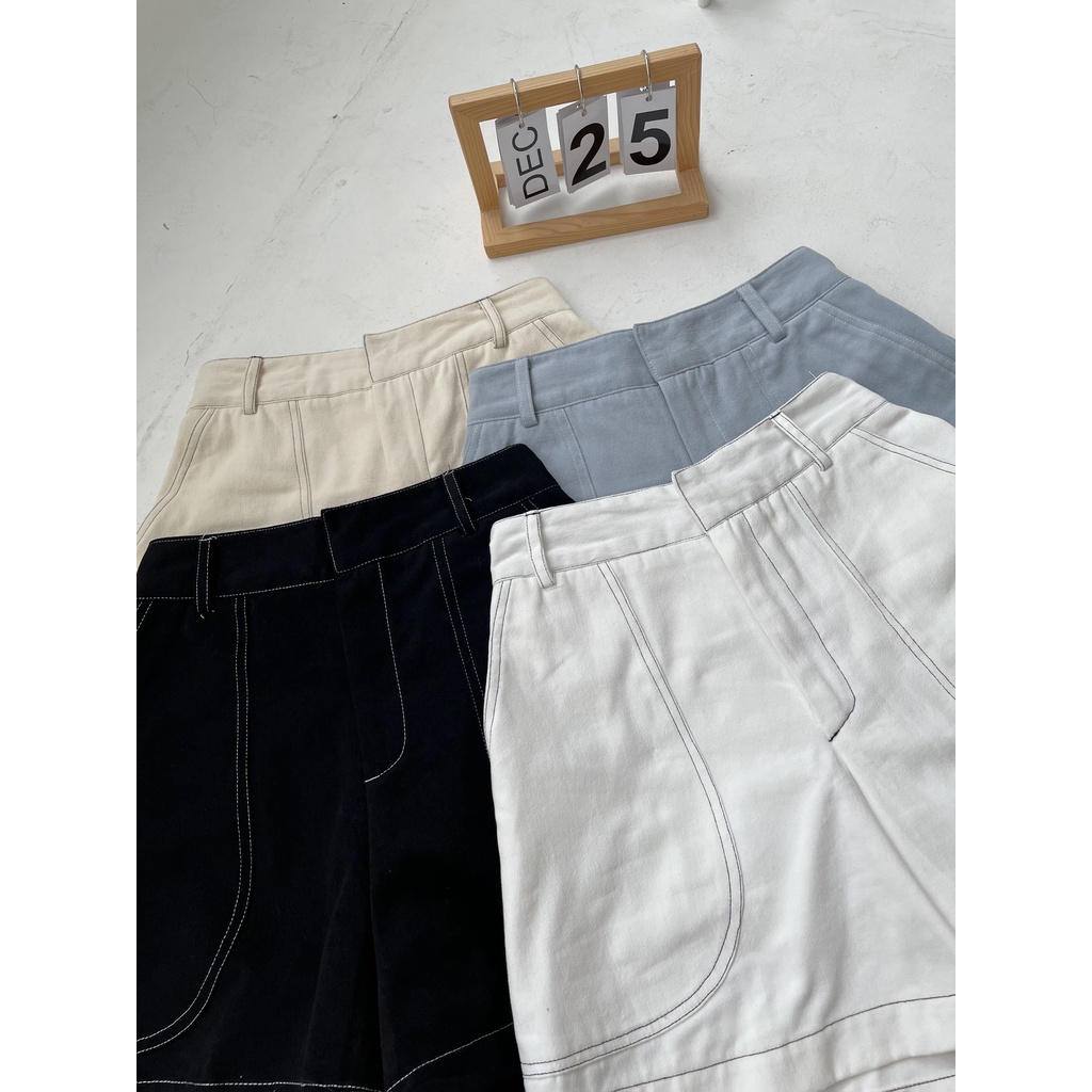 Peach Poppy KARINA Contrast Stitch Short Premium Pants - Celana Pendek Denim Look Alike