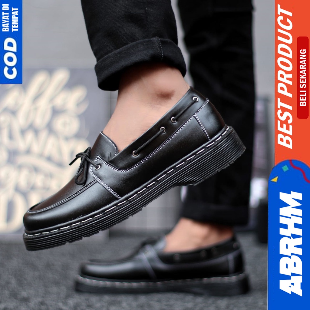 Sepatu Loafers Pantofel Formal Docmart Kerja Pria Hitam Abrhm Bernard