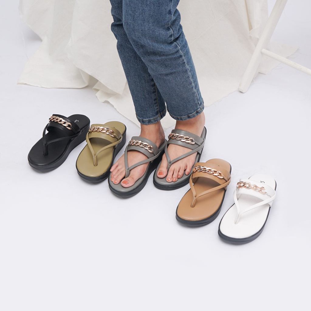 sara sara MIRZA Sandal wedges Wanita casual sendal slop cewe kekinian motif rantai