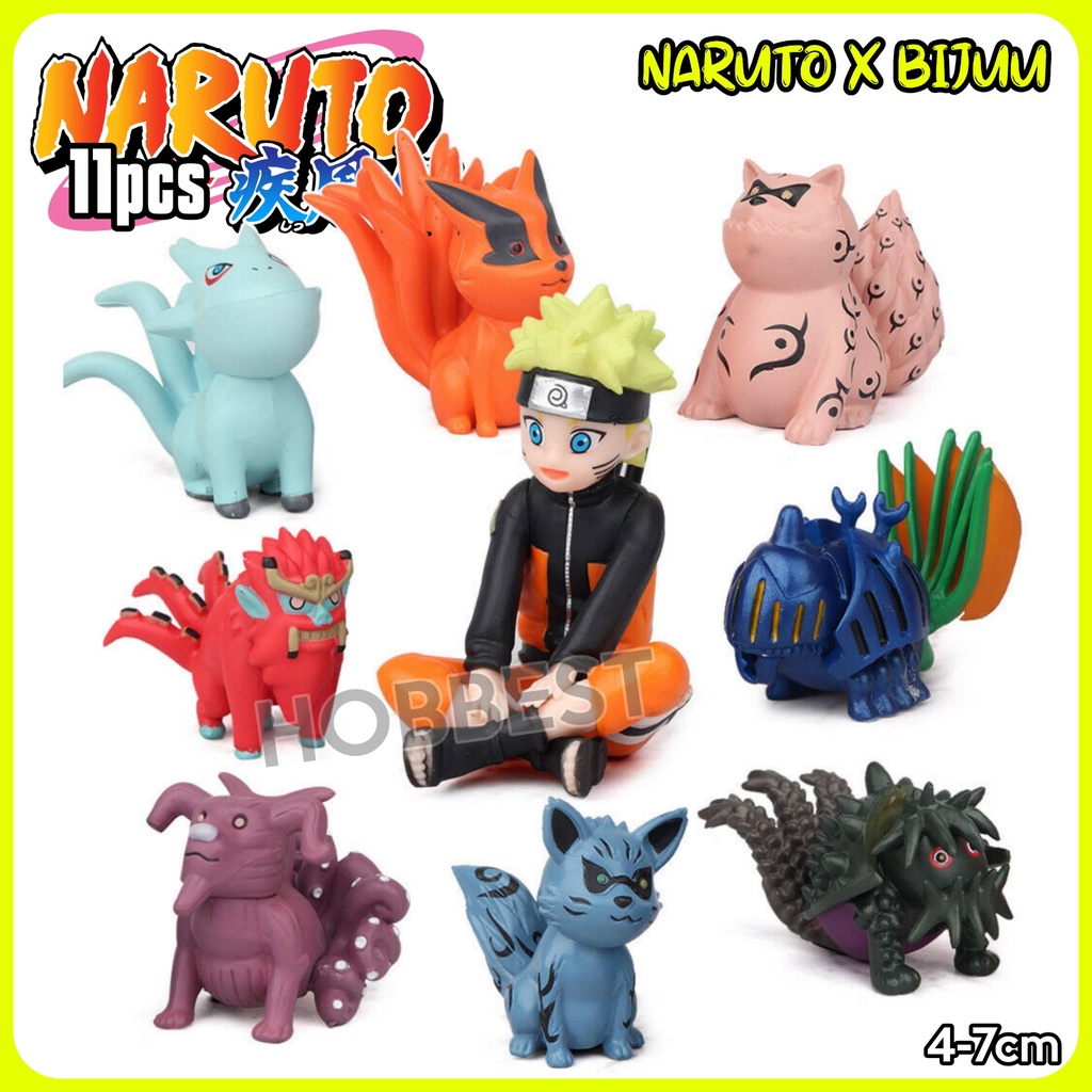 Action Figure NARUTO x 9 BIJUU isi 11 pcs Miniatur Topper Kue Pajangan Mainan Jinchuriki Kurama