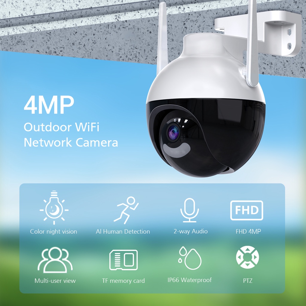 Hamrol 4MP Wifi IP Camera Outdoor PTZ Camera AI Tracking Wireless CCTV Security Camera P2P iCsee APP