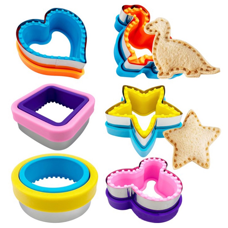Set Cetakan Pemotong Roti / Kue Bentuk Hewan Dinosaurus Bintang Hati Bahan Stainless Steel Metal Untuk Anak