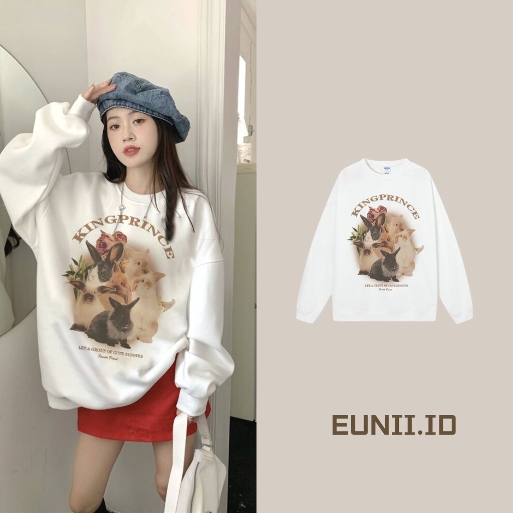 EUNII Sweater Lengan Panjang Rabbit Family Korean Style/Hoodie Oversize/Baju Wanita/Switer Wanita