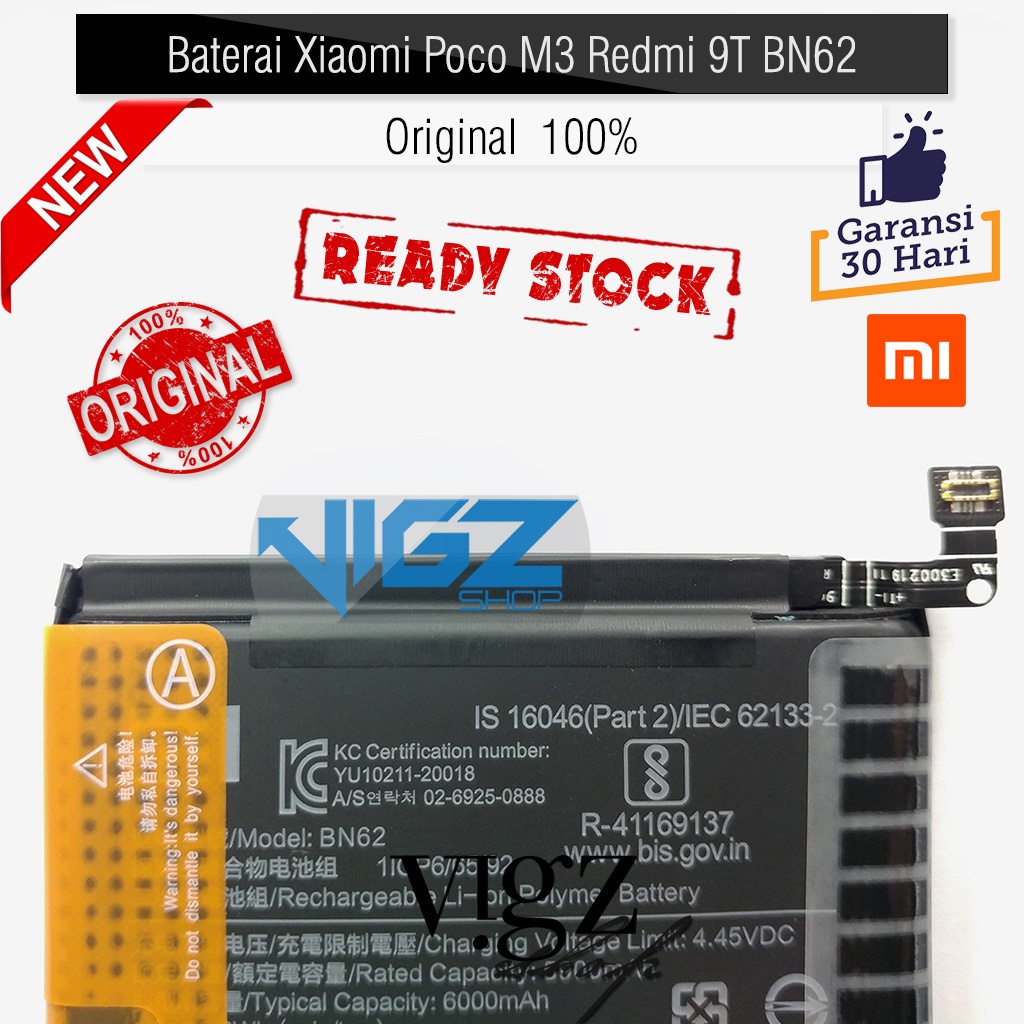 Baterai Xiaomi Poco M3 Redmi 9T BN62 Original 100%