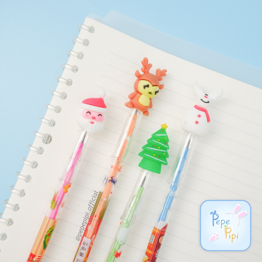 Pensil Susun Natal Peluru Banzia Bensia Christmas Santa Pohon Rusa Snowman Xmas Pencil Isi Ulang