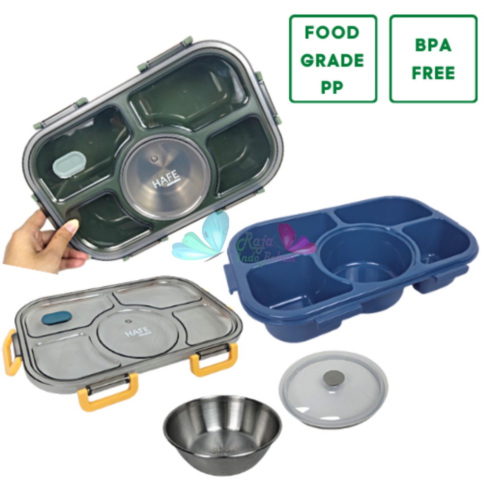 HAFE Kotak Makan set 3/4/5 Grid tas lunch box 850ml/1400ml free Sendok/tempat makan anak sekolah/lunch box set Anti Tumpah/bekal - KOTAK BEKAL BERSEKAT | LUNCH BOX | BPA FREE | ANTI BOCOR