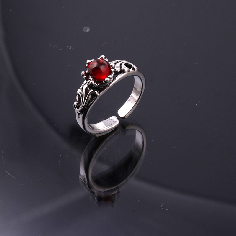 Cincin Model Terbuka Aksen zircon Merah Gaya retro Korea Untuk Pasangan