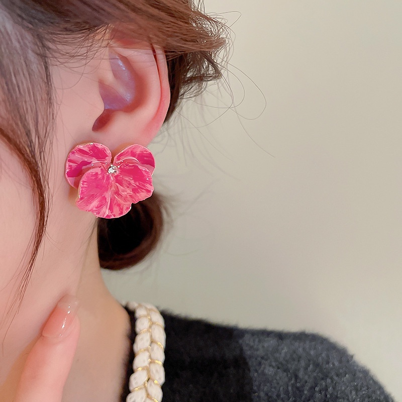 Anting Bentuk Bunga Warna Pink Gaya Korea