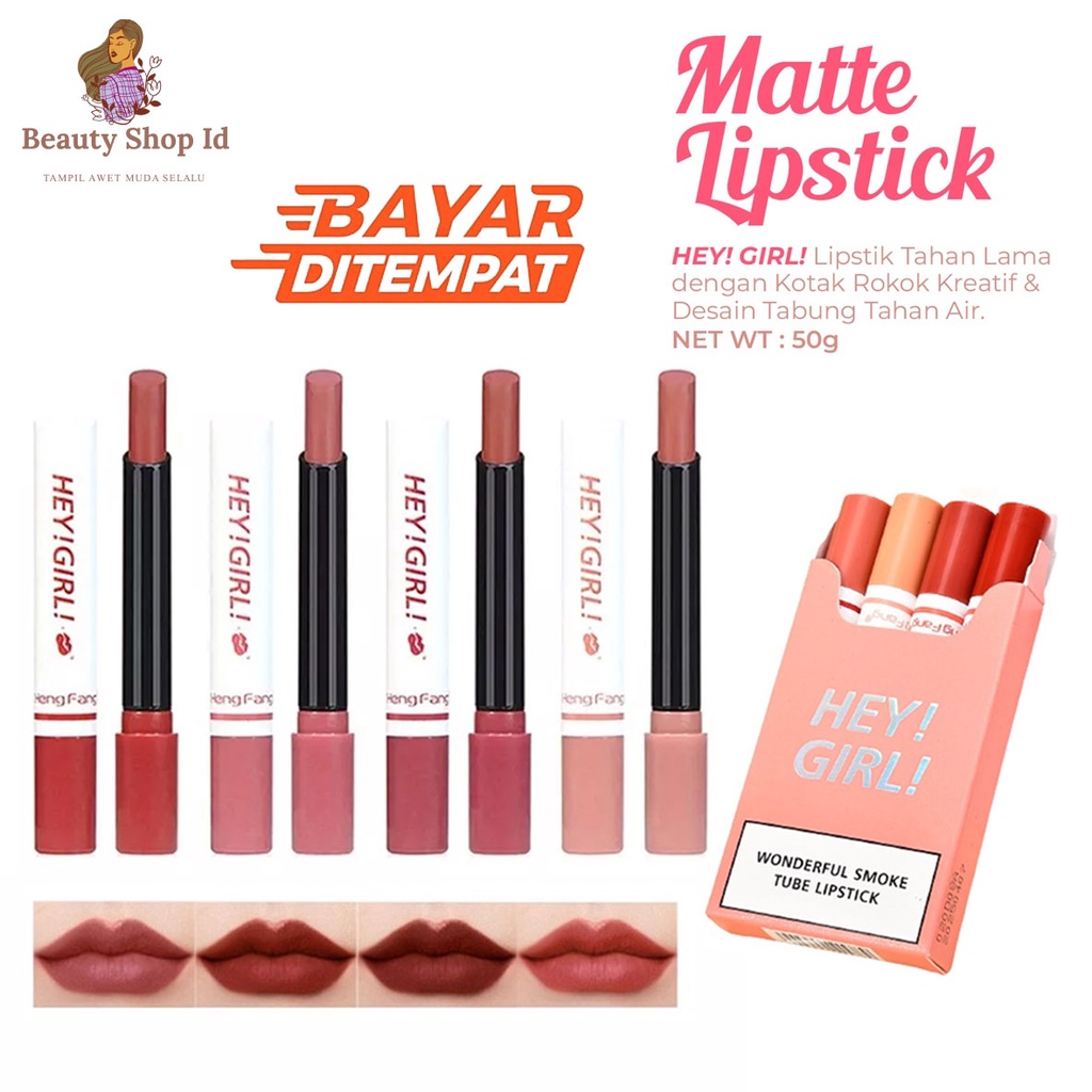 Beauty Jaya - [ 1BOX ISI 4PCS ] Hengfang Hey Gril Lipstik Korea 4in1 Matte 4 Warna