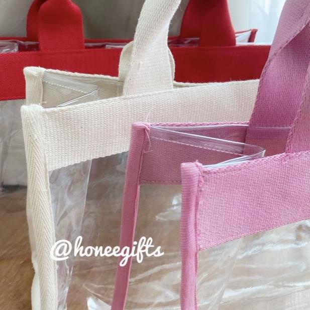 1pcs Tas tote marhen korea pvc mika goodie bag hampers gift transparan - Cream, tanpa tali