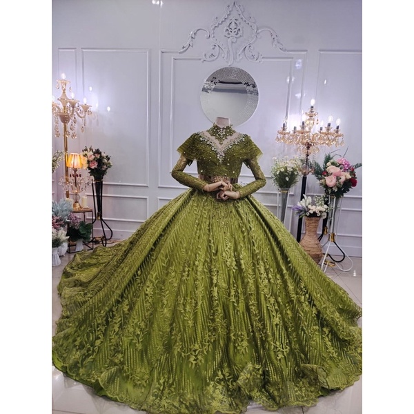 PRELOVED BALL GOWN HIJAU LUMUT PREMIUM