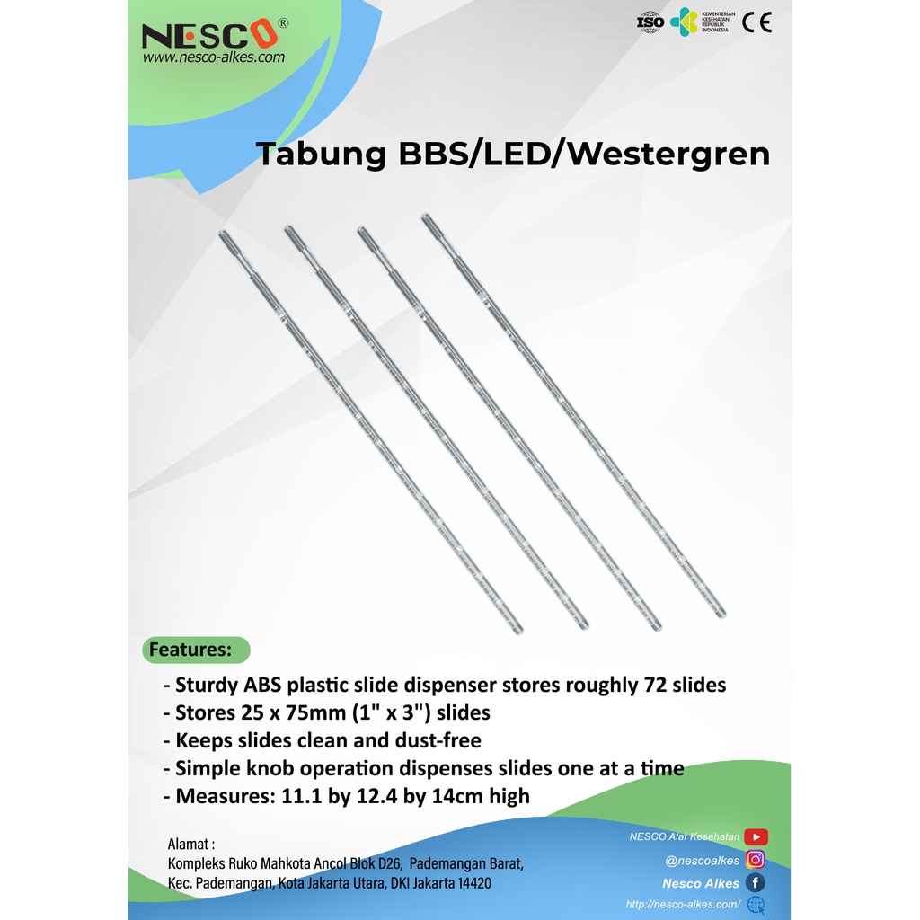 Nesco, Tabung BBS/LED/Westergren, isi 50 pcs/box, Harga/PCS, SM