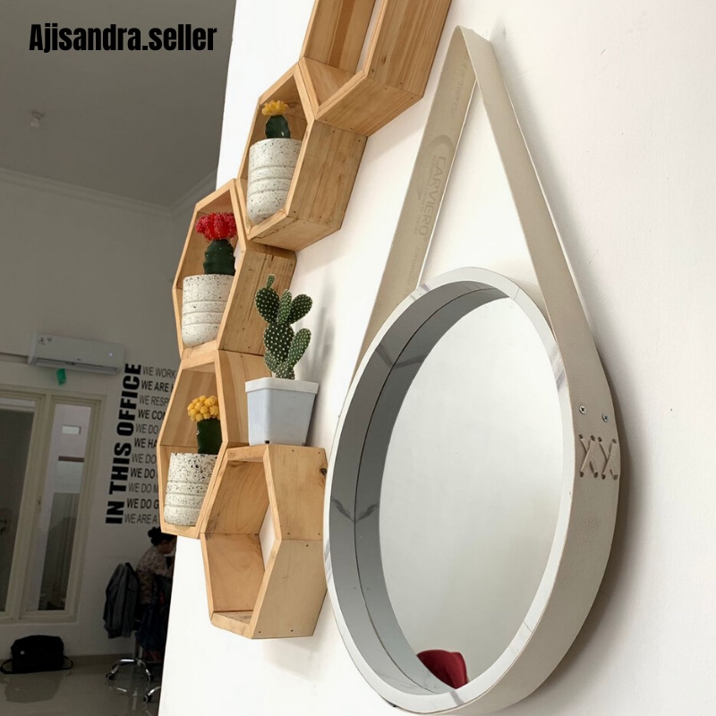 Kaca Bulat Dinding Aestetik Cermin Dinding Bundar Gantung Lingkaran Bulet Dekorasi Penghias Hiasan Kamar Tidur Cewek Rumah Ruang Tamu Toilet Mandi Aesthetic Rias Make Up Dandan Frame Bingkai Tebal Diameter 35CM Vintage Motif Kayu Premium Murah