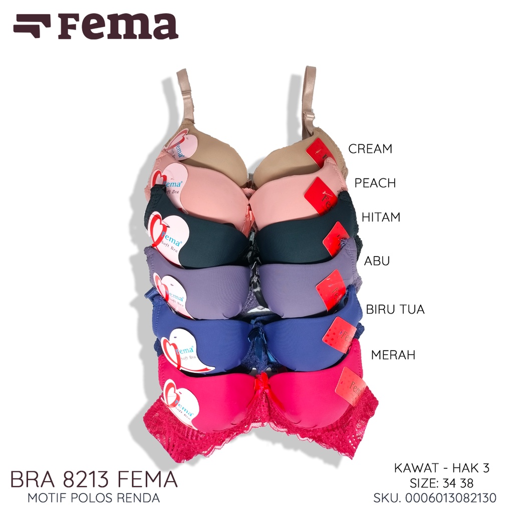 FEMA Official Shop Ecer 1 pcs BH Bra 8213 Polos Renda Kawat