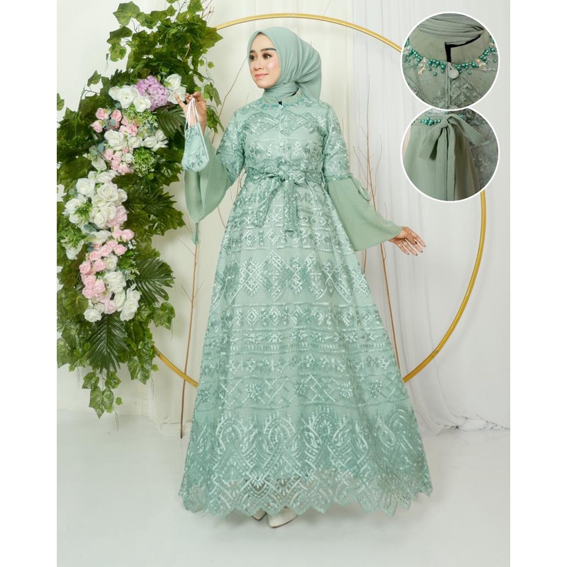 Permata Olshop / Gamis Kebaya Shanum / Kebaya Dress Modern / Gamis Kondangan / Gamis Brukat / Gamis Pesta Mewah / Gamis Kebaya Busui / Gamis Kancing Depan