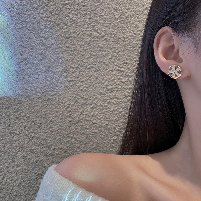 Anting Tusuk Desain Bunga Opal Geometri Hollow out Bahan 925 silver