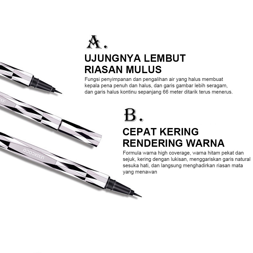 2022 Baru Asli LESSXCOCO Eyeliner Tahan Air LESSXCOCO Eyeliner Tugas Berat LESSXCOCO Eyeliner Pengeringan Cepat untuk Bulu Mata Eyeliner Tahan Air, eyeliner riasan hitam yang tahan lama dan mudah digunakan