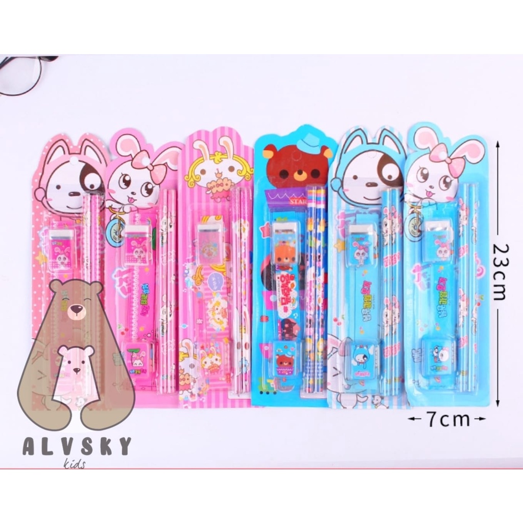 SET ALAT TULIS SEKOLAH 5 IN 1 KARAKTER LUCU / MINI STATIONERY