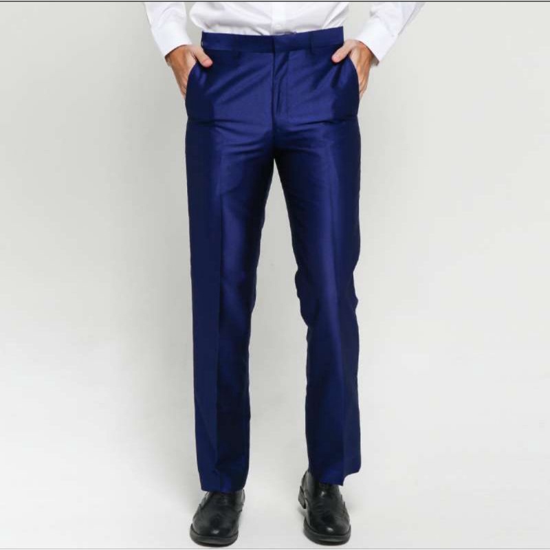 Celana Bahan Dasar Pria Mengkilap Formal Slimfit Navy Premium
