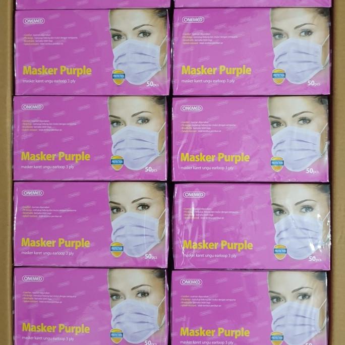 Masker karet onemed ungu/ masker medis onemed ungu (KARTON) t-harapanindahputr Ayo Beli