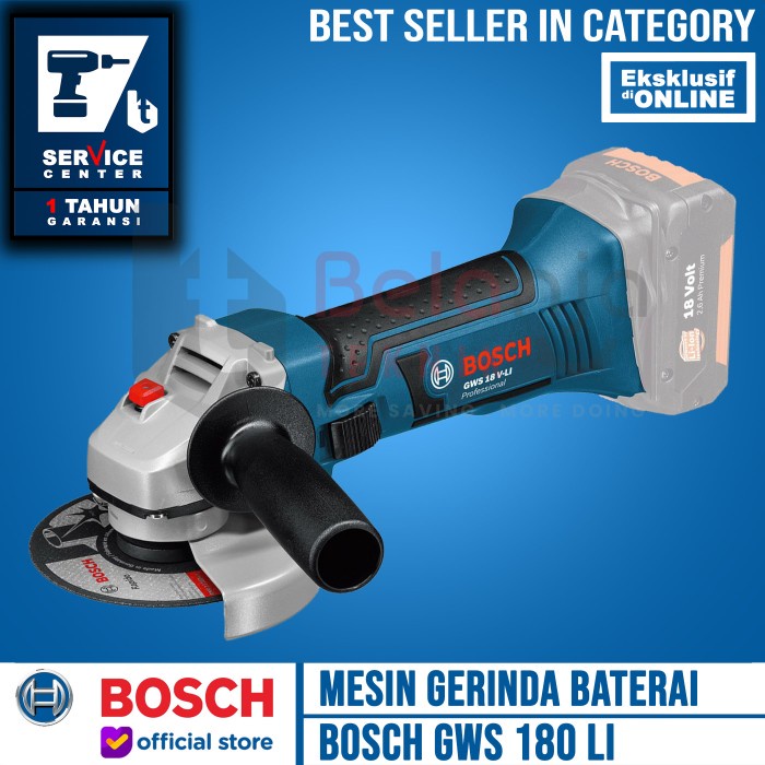 Bosch Cordless Angle Grinder 4" GWS 180-Li Mesin Gerinda Baterai SOLO