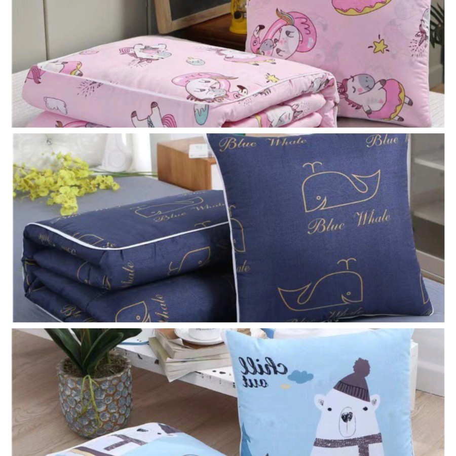 EM Bantal selimut 2 in 1 balmut bedcover lipat travel bermotif