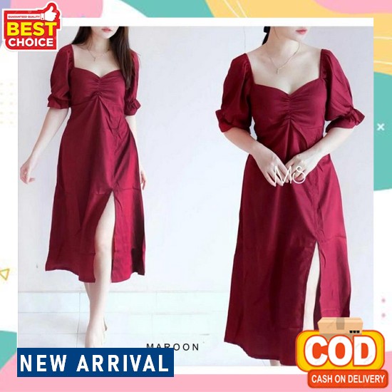 [Christmas Edition] Olive Organza Midi Dress - Dress Wanita Premium Quality Midi Dress Perempuan Dew