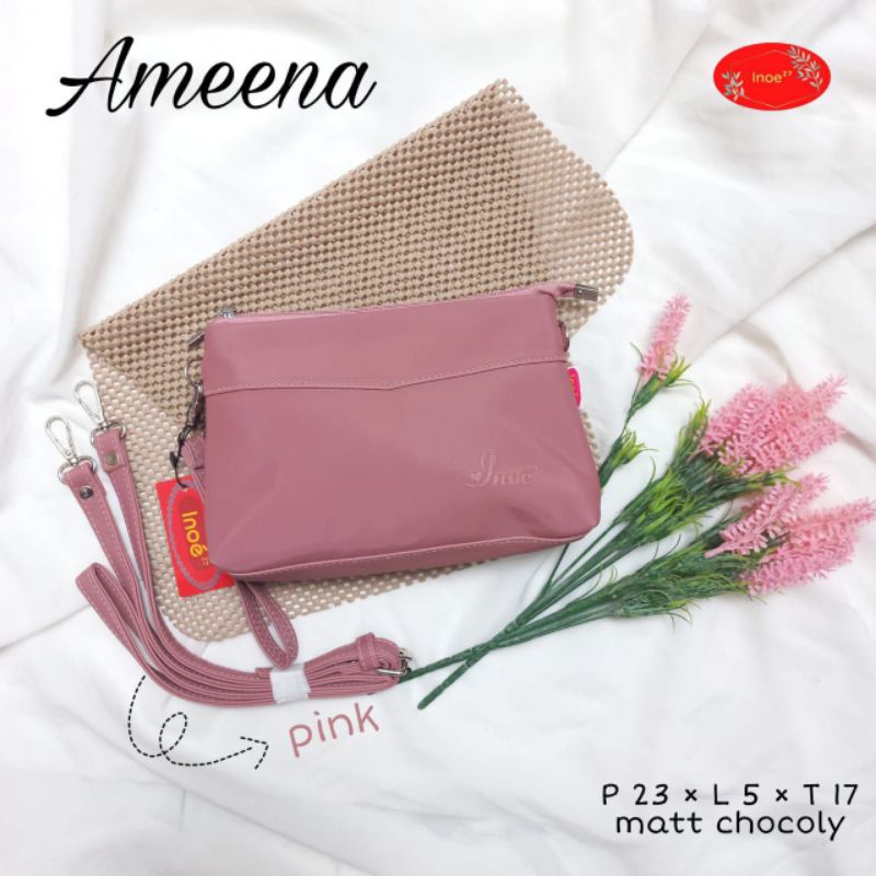 TAS AMEENA BAG BY INOE BAHAN CHOCOLY ANTI AIR WATERPROOF SELEMPANG TALI PANJANG PENUTUP RESLETING PREMIUM