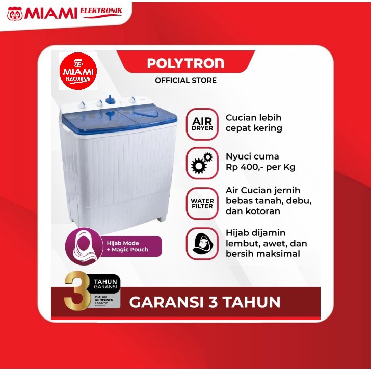 Mesin Cuci POLYTRON 2 Tabung 7.5kg PWM751 / Twin Tub Polytron PWM751R / PWM751B