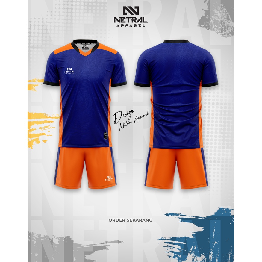 DISKON HABISIN STOK jersey setelan futsal emboss Topo navy-orange